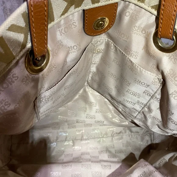 Michael Kors Signature Beige & Tan Logo Shoulder Bag - Picture 6 of 7